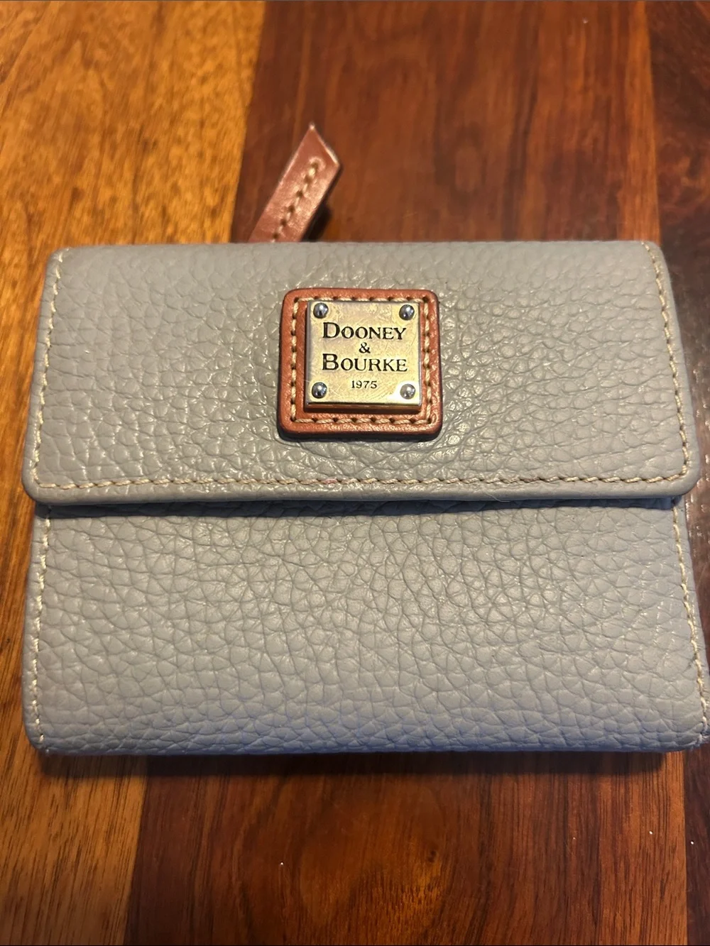 Dooney & Bourke Light Gray Leather Wallet with Brown Trim